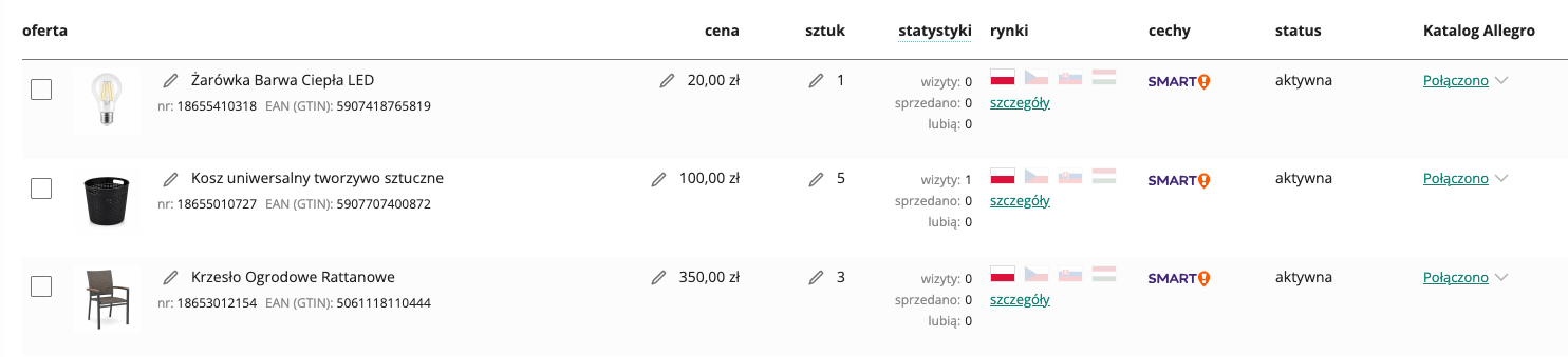 Mój Asortyment na Allegro z listą ofert